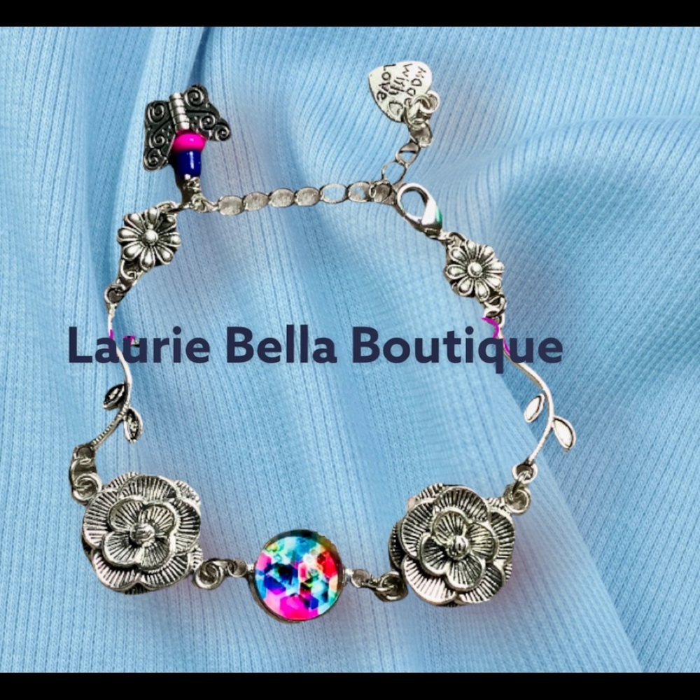 Silver Flower Butterfly Bracelet